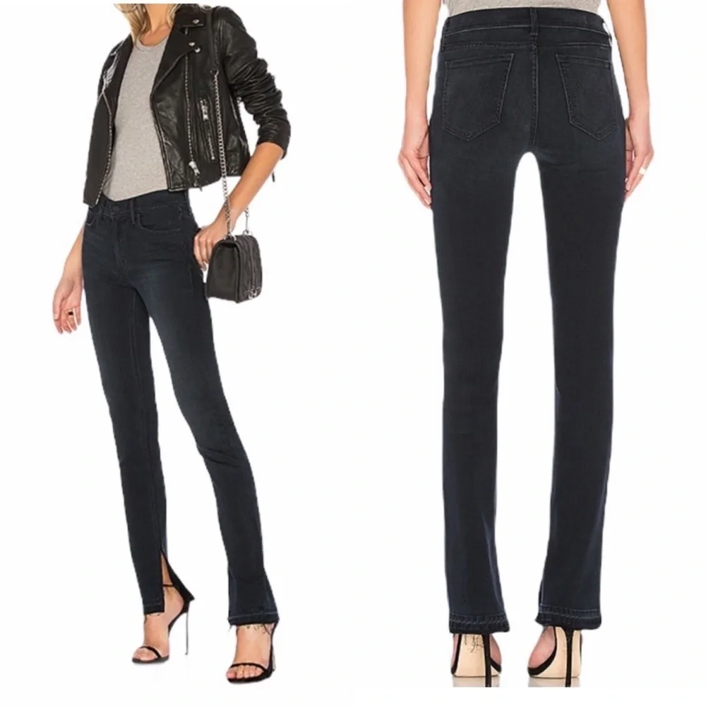 MOTHER || The Rascal Slit Undone Hem in Storm Clouds‎ Raw Dark Wash Stretch 25